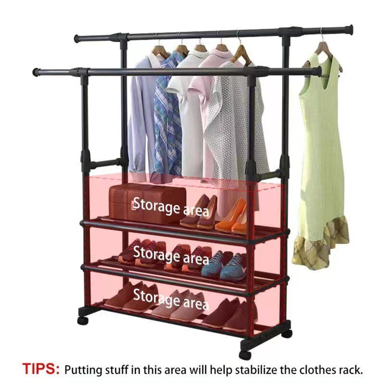 Heavy Duty Closet Organizer Metal Garment Rack Clothes Hanger Storage Shoes Rack